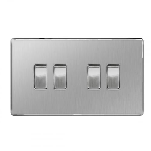 BG FBS44-01 4 Gang 2 Way Switch Brushed Steel