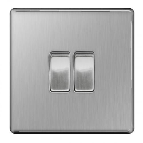 BG FBS42-01 2 Gang 2 Way Switch Brushed Steel