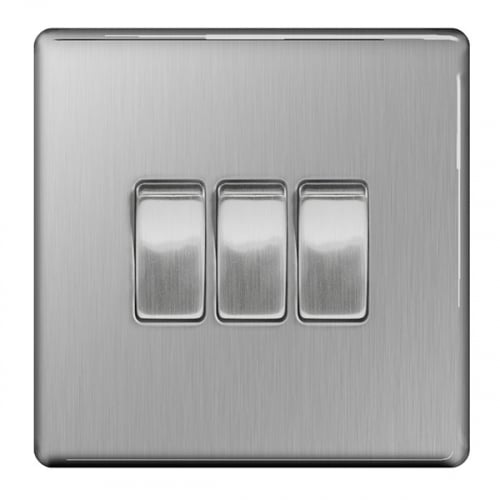 BG FBS43-01 3 Gang 2 Way Switch Brushed Steel