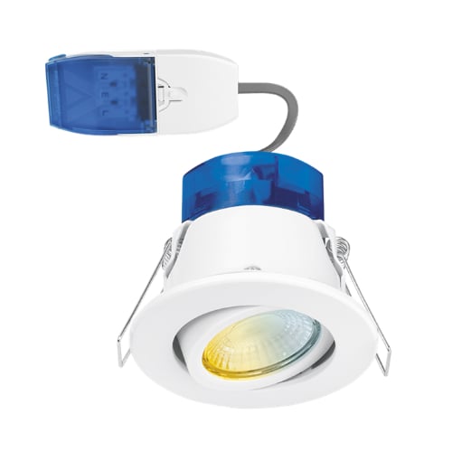 Aurora AU-R62CWSFF 4/6w LED 3000-5700K Colour/Wattage Switchable FastRfix Dimmable Tilt Downlight, complete with White Bezel